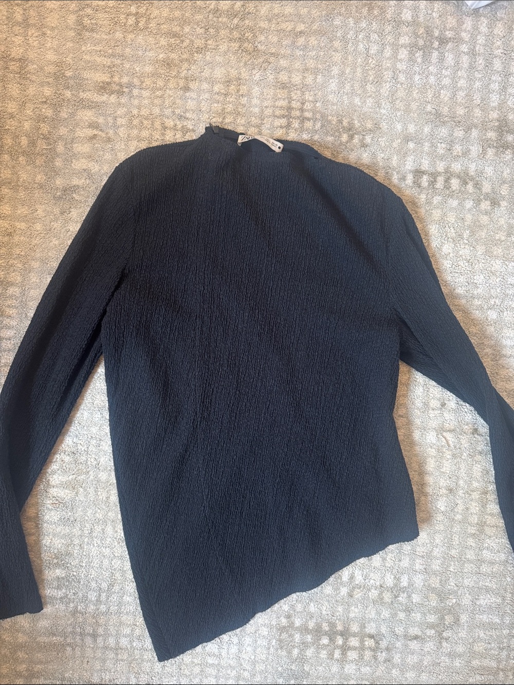 Zara Black Textured Long Sleeve Asymmetric Top